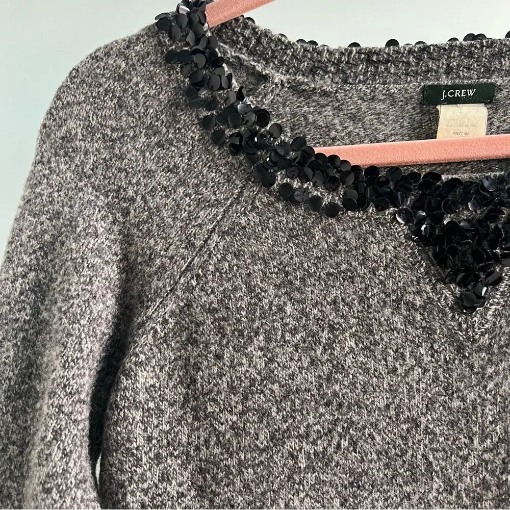 J.Crew Y2K Sequin Lambswool Sweater Cozy Grey Layer